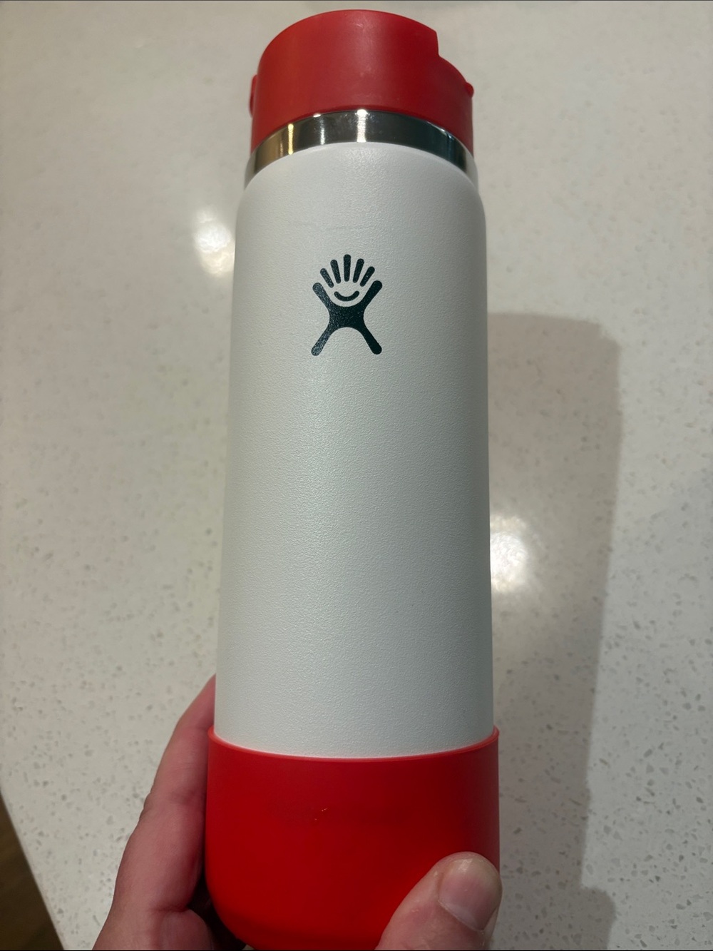 Hydro Flask White and Red Insulated Bottle with Logo